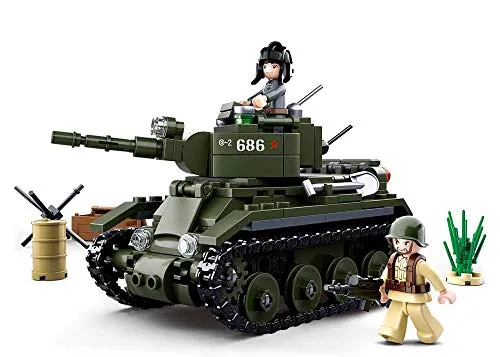 WWII - Leichter Alliierten Panzer (347 Teile) [M38-B0686], Spielset, Klemmbausteine, Für Kinder ab 4 Jahren, mit Spielfigur, Army WWII, Sluban SL95557