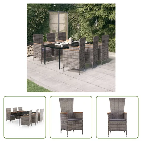 The Living Store 7-tlg. Garten-Essgruppe Grau mit Auflagen