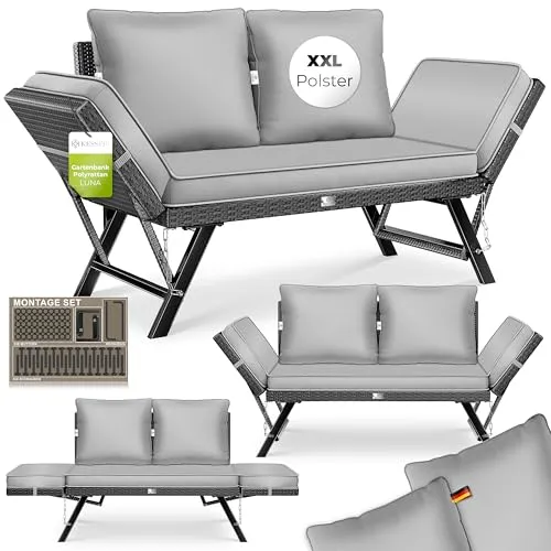 KESSER Gartenbank Polyrattan 4-in-1 mit Liegefunktion - Sitzbänke für Garten, Balkon & Terrasse – wetterfestes Sofa mit extra dicken, weichen Polstern für höchsten Komfort und eine Belastbarkeit von bis zu 320 kg.