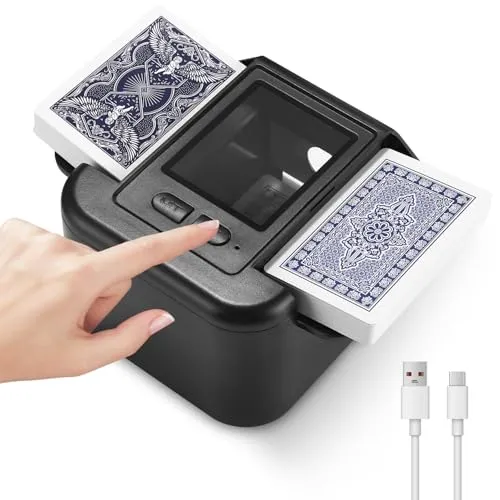 Zofory Automatischer Kartenmischer Geräuscharmer und Wiederaufladbarer Kartenmischer für 2 Kartensätze Mischmaschine 2000mAh, für UNO, Poker, Texas Hold'em Schwarz