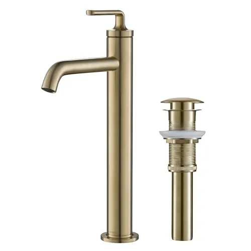 Kraus KVF-1220BG Ramus Einhebel-Gefäß, Waschbecken, Badezimmer-Wasserhahn mit Pop-Up-Ablaufgarnitur, gebürstetes Gold