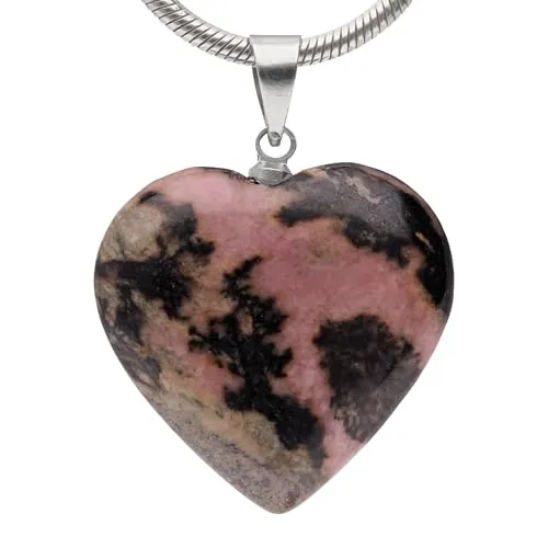 Lebensquelle Plus Herzanhänger aus echtem Edelstein 2x2 cm | Anhänger Herz mit silberfarbener Öse (Rhodonit)