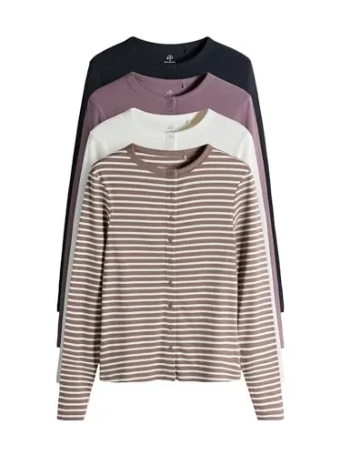 THE SET Damen Gerippte Langarmshirts, 4er-Pack in Navy/Pink/White/Stripe M - Praktische 4er-Packs in trendigen Farben für vielseitige Kombinationen. Ideal für den Alltag und stilvolle Looks – die perfekte Wahl für modebewusste Frauen.