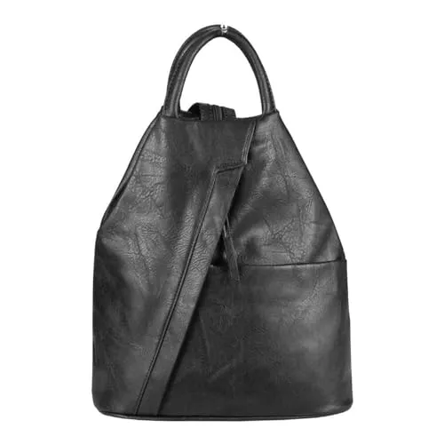 ITALYSHOP24 Damen Rucksack Tasche Schultertasche Leder Optik Schwarz