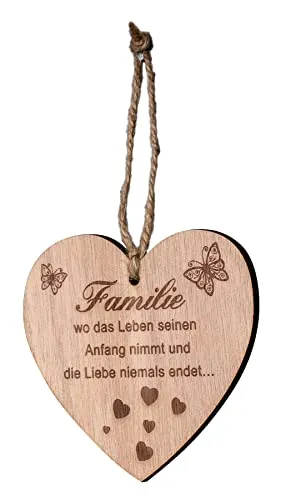 levandeo Herz 9x10cm Birkenholz Sprüche Familie Liebe Deko Holz Anhänger Love Geschenk Holzherz Holzdeko Wanddeko