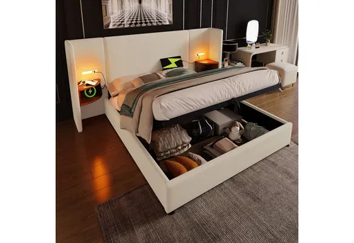 BTM Hochglanz-weißer Couchtisch 100x50x32cm mit LED-Beleuchtung