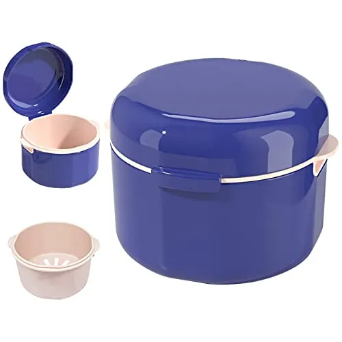 GmeDhc Zahnspangendose mit Sieb, Tragbare Prothesendose Abdeckung, Unsichtbare Zahnspangen Aufbewahrungsbox, Doppelschichtiger Hohler Abfluss, fur Kieferorthopädische Halterung, Reinigungsbox (Blau)