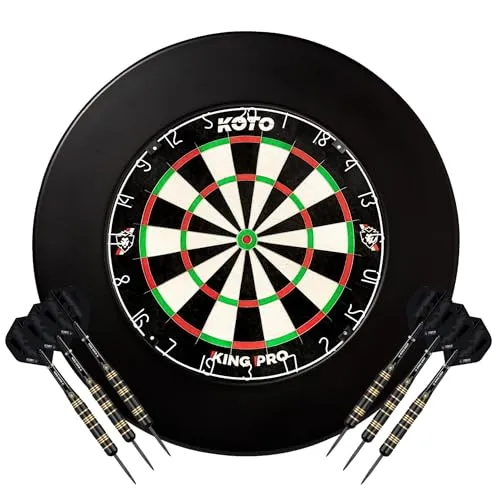 KOTO - King Pro Surround Dartset Schwarz, 3 Barrels, 2 Sets Flights, 2 Sets Shafts (Short & medium), Dartwallet, Dart Auffamgring Pfeile & Wände