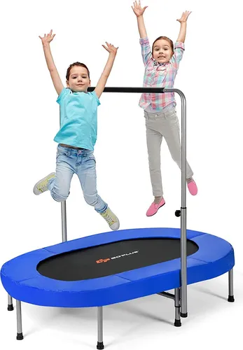 GOPLUS Trampolin für 2 Kinder mit Griff, 5 stufig Verstellbarer Handlauf, Klappbar Kindertrampolin für Indoor/Outdoor, Fitness-Trampolin für Kinder/Erwachsene, belastbar bis 150 kg