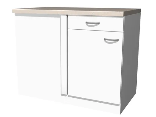 Eckunterschrank Küche - 110 cm breit - Weiß – Witus - Küchenunterschrank mit 1 Schubkasten und Drehtür, ideal für effiziente Raumnutzung und einfache Montage. Modernes Design in Weiß für jede Küche.