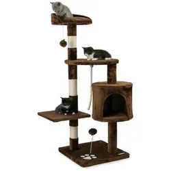 lionto Kratzbaum 112 cm - Hochwertiger Katzenkratzbaum in Braun - Kratzbaum für Katzen mit kuscheliger Höhle, zwei Plüschbällen und robusten Sisalstämmen für optimale Krallenpflege. Ideal für das Spielen und Ausruhen, perfekt für jedes Zuhause.