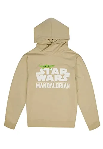 Star Wars The Mandalorian Grogu Kapuzen-Pullover Hoodie für Kids - Kapuzenpullover für Jungen in Beige, hoher Tragekomfort und cooles Design mit Grogu-Motiv. Ideal für kleine Star Wars-Fans!