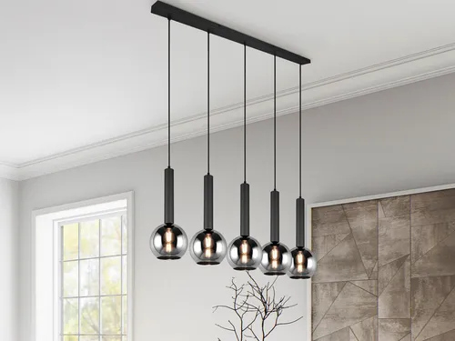 TRIO Leuchten LED Pendelleuchte mit wechselbarem Licht, 5-flammig, 115 cm - Elegante 5-flammige Pendelleuchte aus edlem Rauchglas und Metall, ideal für stilvolle Akzente in jedem Raum. Mit dimmbaren LED-Leuchtmitteln für individuelle Lichtstimmungen.