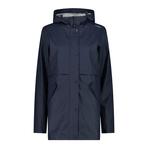 CMP Damen-Regenjacke mit Kapuze, Schwarz Blau, D46 - Funktionsjacke mit PFC-freier, wasserabweisender Technologie, WP 3.000 wasserdicht und winddicht – idealer Schutz vor Regen und Wind für aktive Frauen.