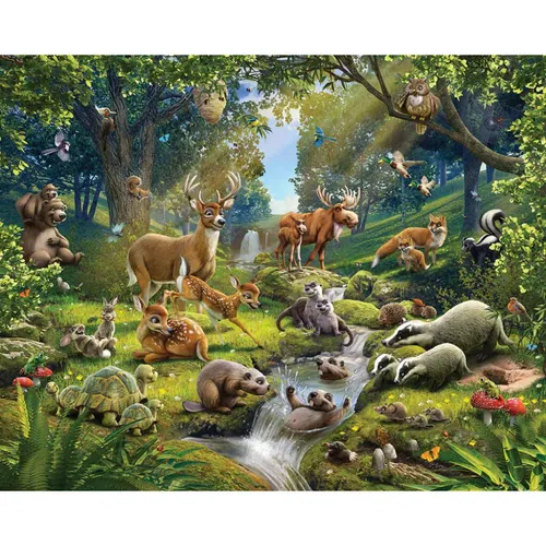 Fototapete Kinderzimmer Tiere des Waldes Tapete Waldtiere Papiertapete Wand Deko