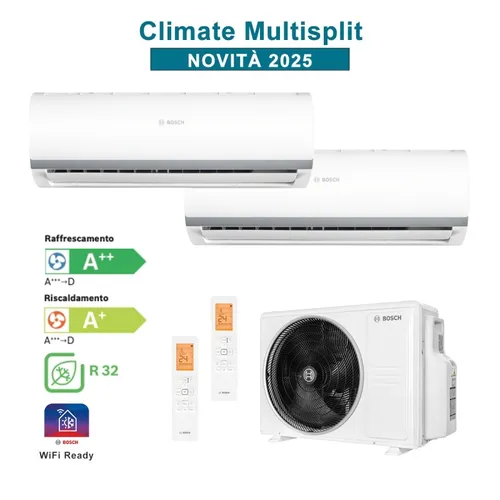 Junkers Bosch Multisplit-Klimagerät CL5000M 53/2 E - Klimaanlage mit 5,3 kW Leistung, ideal für effiziente Kühlung mehrerer Räume, kompakte Außeneinheit 554x805x330 mm.