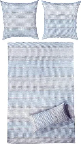 Erwin Müller Bettwäsche, Bettgarnitur Seersucker 100% Baumwolle hellblau-Natur Größe 80x80 cm / 135x200 cm - bügelfrei, mit praktischem Reißverschluss, temperaturausgleichend