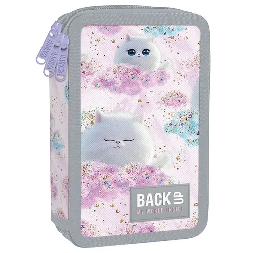 Katze 3 Fach Federtasche gefüllt Federmäppchen Federmappe Mäppchen weiße Kätzchen