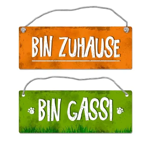 Bin gassi - Bin Zuhause Wendeschild mit Kordel