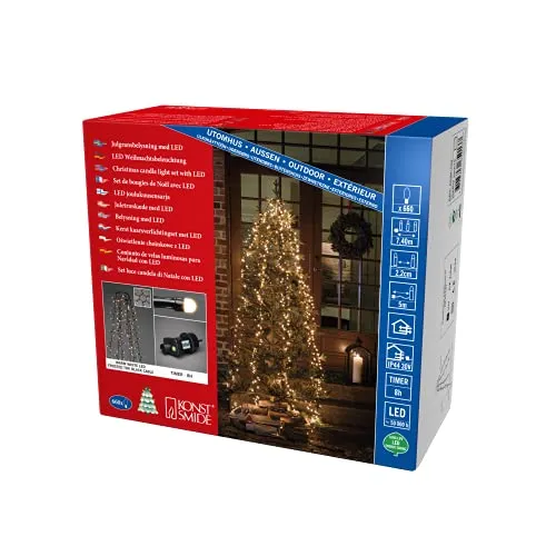 Konstsmide Micro LED Compactlights Baummantel mit Ring, 6 Stränge - Weihnachtsbeleuchtung mit 660 warm weißen LEDs, ideal für festliche Stimmung im Außenbereich, energiesparend und mit praktischem 8-Stunden-Timer.