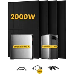 EcoFlow Stream Ultra X - All-in-One Speicher für Balkonkraftwerke - Powerstations mit 4 x 500 JA Solar Bifaziale Solarmodule, sparen Sie jährlich bis zu 1 993 € an Stromkosten und bieten eine erweiterbare Kapazität von bis zu 23 kWh.
