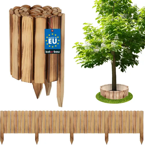 KOTARBAU® Beeteinfassung Holz Gartenzaun Rollzaun 200 x 30 cm Geflämmt Beetumrandung Holzzaun Rollboarder Palisadenkante Holzzaun Rasenkanten Deko Gartenzaun Steckzaun Flexibler Rollborder Rasenkante
