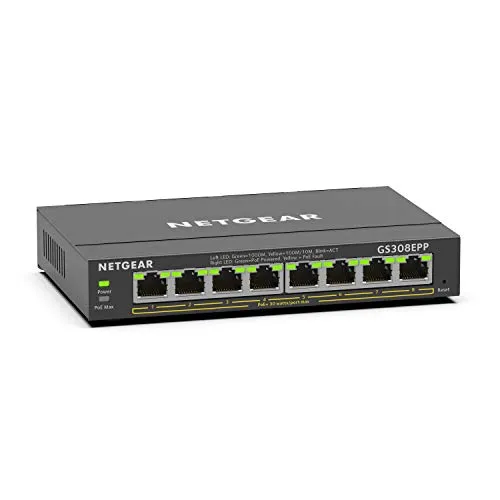NETGEAR PoE Switch GS308EPP Gigabit Ethernet Plus Netzwerk-Switch mit 8 x PoE+ @ 123 W, Tisch- oder Wandhalterung