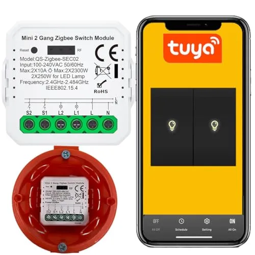 Sone Smart One Zigbee Relais Schaltermodul mit Doppelschalter für Lichtsteuerung, kompatibel mit Smart Life/Tuya, Alexa, Google Home und RF-Kommunikation für DIY Smart Home