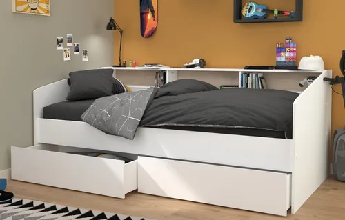 Parisot Stauraumbett Sleep – Kinderbett mit drehbarer Rückwand - Betten für Kinder, inklusive Regale und Schubkästen für optimalen Stauraum, ideal für kleine Zimmer und fördert Ordnung.