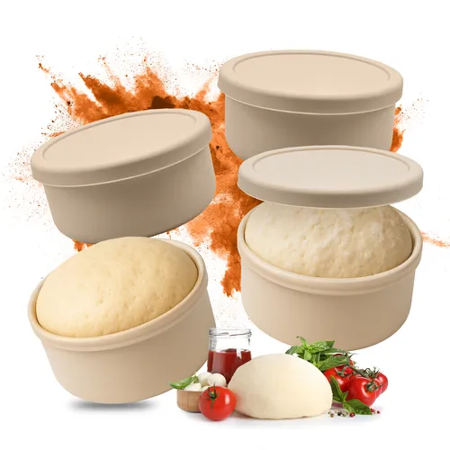 relaxdays Vorratsdose Pizzaballenbox 4er Set - Vorratsdosen aus flexiblem Silikon, ideal für die perfekte Pizzateig-Gärung. Der Deckel verhindert Austrocknen und lässt Gärgase entweichen – für aromatische, gleichmäßig aufgegangene Pizzaballen.