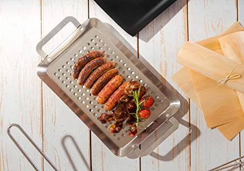 Hecht International 203650219-HE Edelstahl Grillschale Padella für Gemüse Fisch Fleisch 34x18,5cm