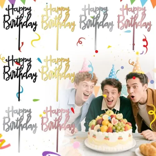 Lushly 8 Stück Happy Birthday Tortendeko, Cake Topper, Glitter Torten Topper Geburtstag, Tortenstecker Geburtstag, Acryl für Geburtstag Babyparty Jubiläen (4 Farben)