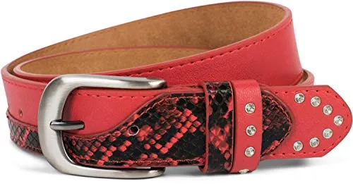 styleBREAKER Damen Gürtel mit Strass und Details in Schlangen Optik, kürzbar 03010102, Farbe:Rot, Größe:95cm