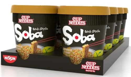 Nissin Cup Noodles Soba Cup - Japanese Curry, 8er Pack, Wok Style Instant-Nudeln japanischer Art mit Curry-Sauce und Gemüse, schnell im Becher zubereitet, asiatisches Essen, vegetarisch (8 x 90 g)