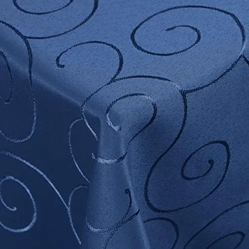 Dunkelblaue Damast Tischdecke 130 x 300 cm in blau von DecoHomeTextil