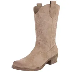 Ital-Design Elegante Cowboystiefel mit Stickerei für Damen Westernstiefel (89937851) Blockabsatz Stiefel in Hellbraun braun 37 EU