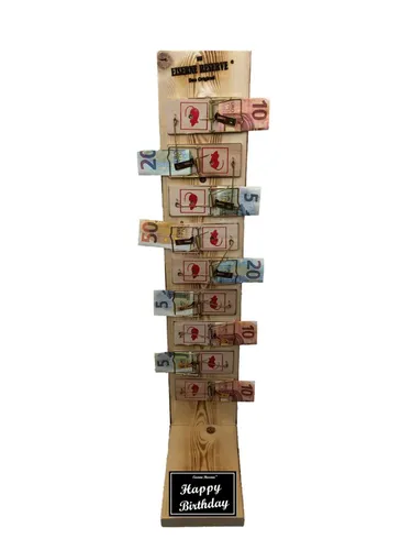 Eiserne Reserve® Geschenkbox Happy Birthday - Mausefalle Deluxe - Grußkarten und originelles Geldgeschenk, aus hochwertigem Fichtenholz, ideal für kreative Geburtstagsüberraschungen.