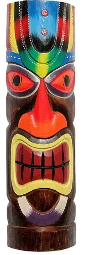 Wogeka Wanddekoobjekt TIKI-Maske bunt 50 cm zum aufhängen Wanddeko aus Bali, Wandmaske Maori Neuseeland