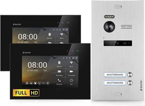 Balter EVO-HD Video Türsprechanlage - Haus-Alarmanlagen mit Full HD-Kamera und 175° Weitwinkel für optimale Sicht, ideal für 2-Familienhäuser. Einfache Installation dank moderner 2-Draht-Bus-Technik.