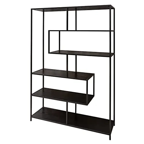 riess-ambiente Bücherregal SLIM LINE 185x114cm schwarz - Bücherregal im Industrial Design mit asymmetrischen Regalböden aus hochwertigem Holzwerkstoff und stabilem Metallgestell – ideal für Wohnzimmer, Schlafzimmer oder Arbeitszimmer.