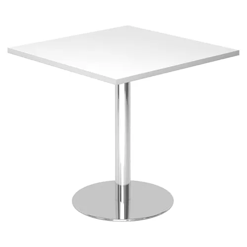 bümö Besprechungstisch 80x80 cm - Stabiler Konferenztisch für 2 Personen - Konferenztisch in Weiß mit robuster Holzplatte und verchromtem Metallfuß, ideal für Besprechungen oder kleine Essbereiche. Hohe Kratzfestigkeit und einfacher Aufbau.