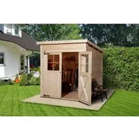 Holz-Gartenhaus 325 Gr. 2 Pultdach Natur Unbehandelt - Holz-Gartenhaus mit 3,84 m², breitem Eingang für einfache Zugänglichkeit, modernes Design, robustes Steck- & Schraubsystem für einfache Montage und 19 mm Wandstärke.
