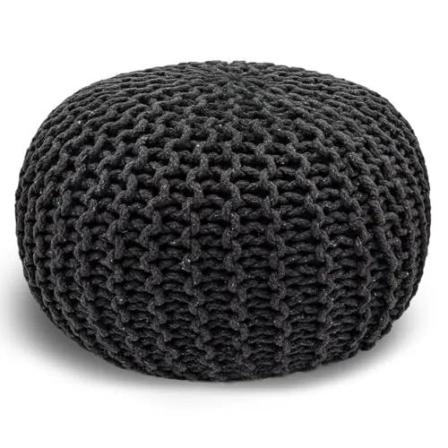 casamia Pouf Ø 55 o. 45 cm Strickhocker Sitzpouf Bodenkissen für Innen Indoor Größe ø 45 cm, Farbe steingrau