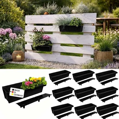 Paletten Blumenkasten 10er-Set Schwarz zum An- & Einhängen von BURI