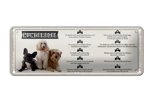 Blechschild Hund 27x10 cm Hunderegel darfst nicht nach anderen Hunden riechen
