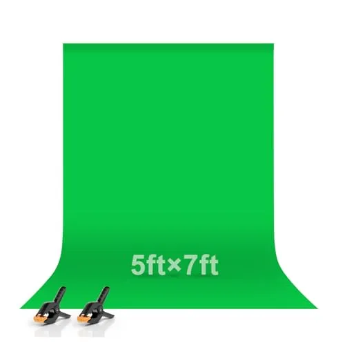 EMART 1,5x2m Greenscreen Grüner Hintergrund Polyester Grüne Chromakey Green Screen Faltbar mit 2 Federzwingen für Fotografie, Zoom, Interviews, Live-Stream