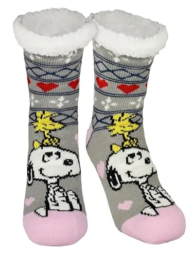 United Labels The Peanuts Snoopy Kuschelsocken für Damen, Grau, 39-42, flauschige Stoppersocken, Wintersocken, warme Socken, Hüttensocken