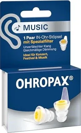 OHROPAX Ohrstöpsel Music, SNR 19 dB - Gehörschutz für Konzerte - Hochwertige Mehrwegstöpsel mit SNR 19 dB, ideal für Konzerte und Festivals. Spezielle Filter dämpfen den Klang angenehm, ohne den Musikgenuss zu beeinträchtigen. Inklusive zusätzlichem Paar für kleinere Gehörgänge.