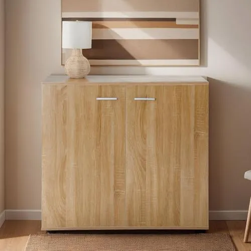 CARO-Möbel Kommode CHICAGO - Modernes Sideboard mit 2 Türen - Türkommoden mit großzügigem Stauraum und modernem Design. Die Kommode CHICAGO bietet Platz für Kleidung und Haushaltsutensilien und passt perfekt in jedes Zuhause.