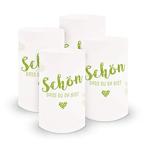 itenga 6x Windlicht Tischlicht aus Folie I Schön dass du da bist I 10,0 x 21,0 cm I ideal als Tischdeko für jede Feierlichkeit I geeignet für Teelichter oder LED-Kerzen (Hellgrün)